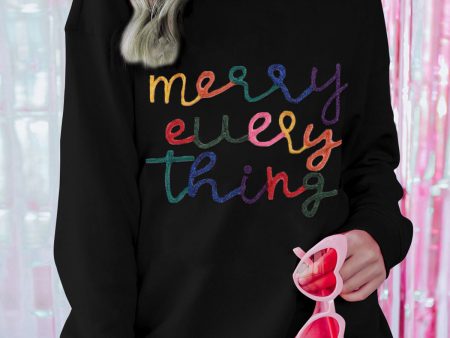 Black Merry Every Thing Tinsel Slogan Sweatshirt on Sale