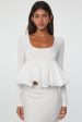 White U Neck Long Sleeve Bubble Hem Top Online Sale