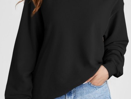 Black Plain Drop Shoulder Crewneck Pullover Sweatshirt Supply