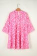 Bright Pink Leopard Printed Long Sleeve Buttoned Front Mini Dress For Sale