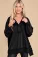 Black Oversized Exposed Seam Henley Sweatshirt Online Hot Sale