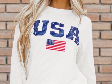 White USA Flag Corded Graphic Sweatshirt Online