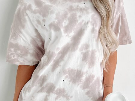 White Tie-dye Round Neck Short Sleeve Top on Sale