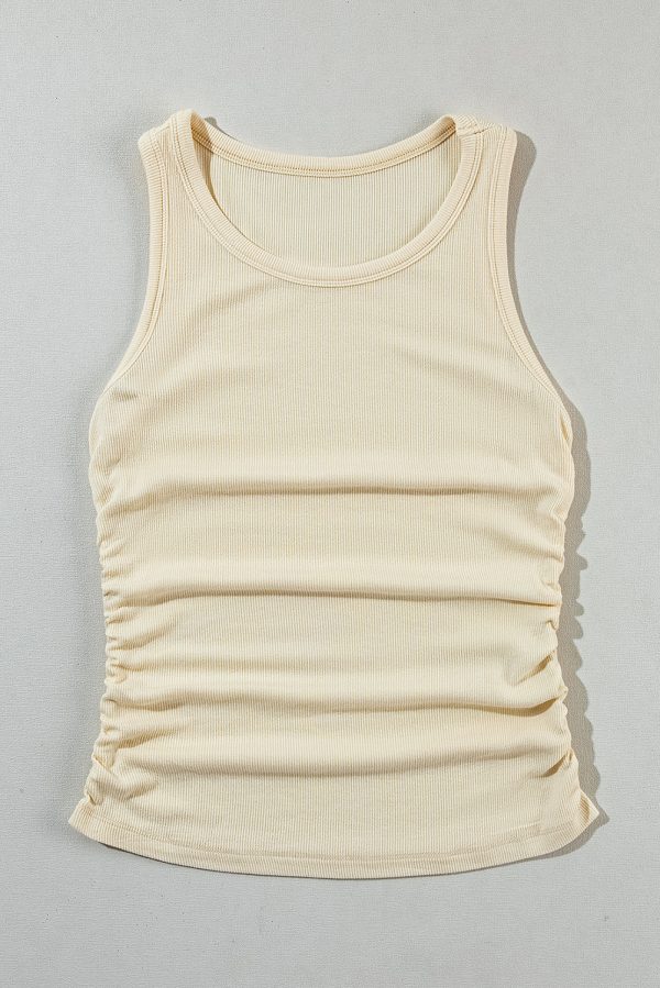 Apricot Plain Ruched Side Slim Tank Top Online Hot Sale