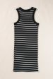 Black Stripe Ribbed Knit Tank Mini Dress Fashion