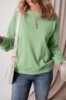 Smoke Green Solid Fleece Lined Drop Shoulder Terry Sweatshirt For Discount