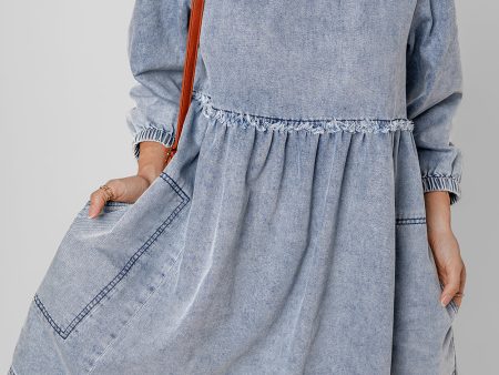 Beau Blue Light Wash High Waist Loose Fit Denim Mini Dress For Discount