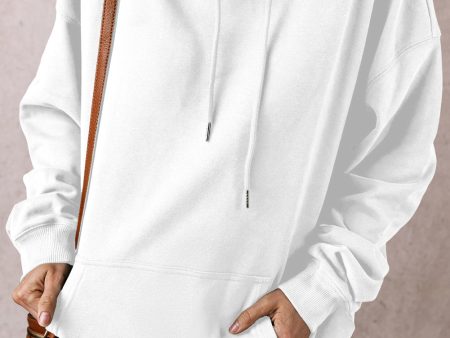 White Fleece Lined Kangaroo Pocket Drawstring Chunky Hoodie For Cheap