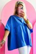 Blue Patched Pocket Exposed Seam Oversize T-shirt For Cheap