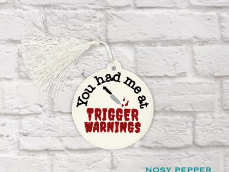 Trigger Warnings bookmark ornament bag tag machine embroidery design DIGITAL DOWNLOAD Online