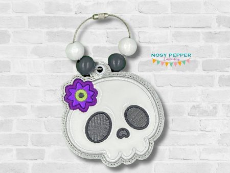 Flower Skull applique bag tag ornament bookmark machine embroidery design DIGITAL DOWNLOAD Supply